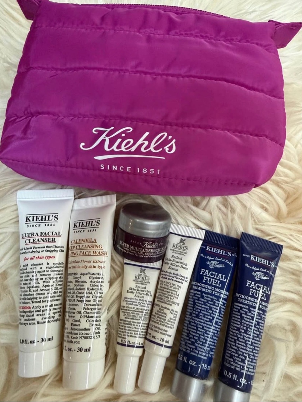 Kiehl's Pink Travel Cosmetic Bag with Skincare travel Set